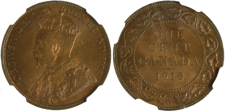 Canada 1918 Cu; 1 Cent *MS 66 RB*