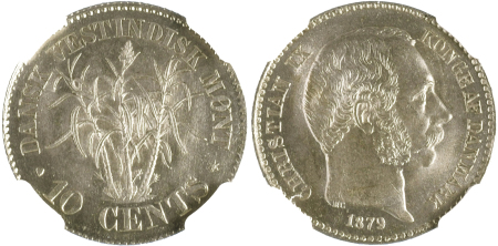 Danish West Indies 1879 Ag; 10 Cents *MS 64*