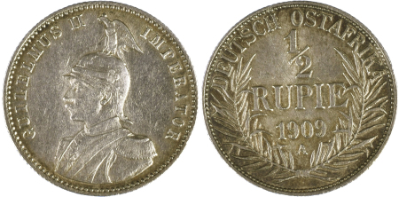 German East Africa 1909A Ag; 1/2 Rupie