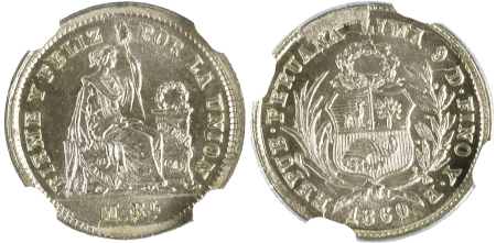 YB Peru, 1860, 1/2 Real Ag; *MS 67*