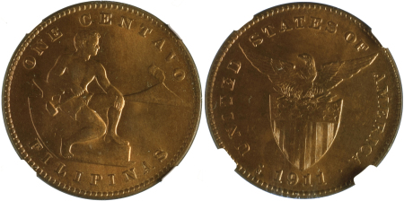  S. Philippines, 1911, 1 Centavo, CU *MS 66 RB*