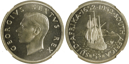 South Africa 1952 Ag; 5 Shillings *MS 65*