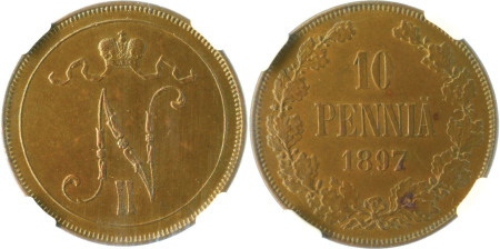 Finland 1897 Cu 10 Pennia *MS 62 B*