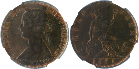Great Britain 1861 Cu Half Penny *MS 63 B*
