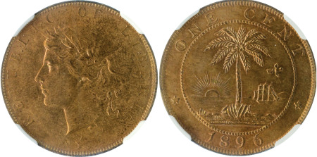 Liberia 1896H Cu Cent *MS 63 RB*