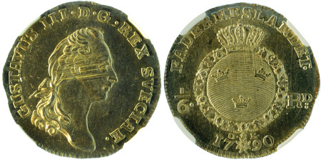 Sweden 1790 OL Ag 1/6 Riksdaler, Gustav III *MS 63*