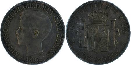 Puerto Rico 1895 (PG-V) Ag Peso, Alfonso XIII of Spain *XF45*