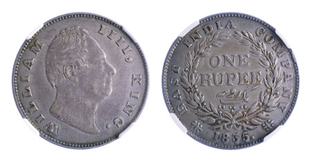 India (British E.I.C.) 1835 C; Ag Rupee, William IIII, S&W: 1