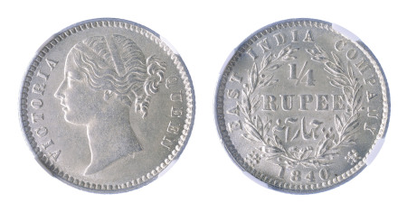 India (British E.I.C.) 1840 B&C; Ag 1/4 Rupee