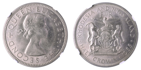 Rhodesia 1955 Cu Ni Half Crown MS 64