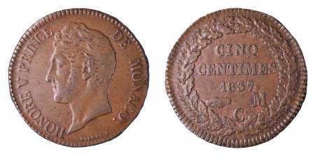 Monaco 1837MC (Cu) 5 Centimes
