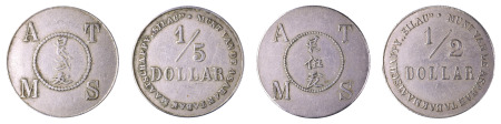Sumatra (Netherlands East Indies) 1902-1913 Asahan Tobacco Plantation tokens (Pair) $1/2 and $1/5 Cu Ni