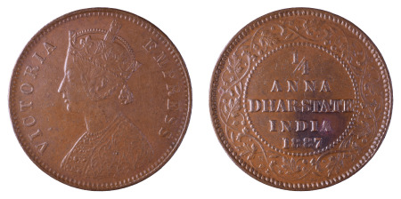 India (Princely States) 1887 Dhar State; 1/4 Anna