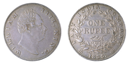 India (British E.I.C.) 1835 (c); F incuse; Rupee