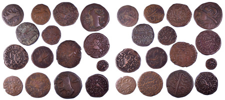 India Mysore; 15 Different Copper coins circulated