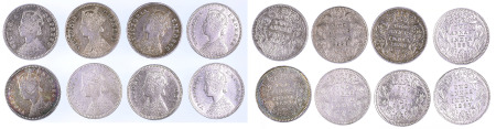 India (British) 1887 c - 1897 c incuse; 8 coin lot