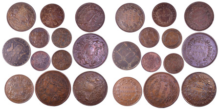 India (British E.I.C.) 1825-1858; 12 Different Copper coins circulated