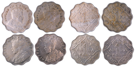 India (British) 1909(B)-1918(b); 1 Anna Pieces; 4 coin lot