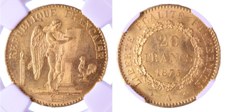 France 1875 A Au; 20 Francs *MS 65*