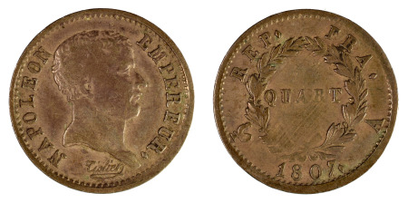 France 1807A Ag Quart, Napoleon with Negrito Head