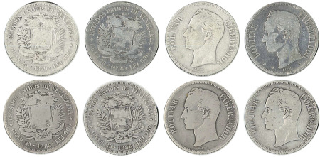 Venezuela lot of 4x Silver 5 Bolivares