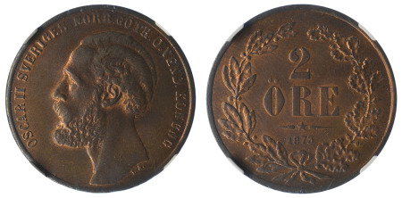 Sweden 1873 Cu 2 Ore, Oscar II, One year type