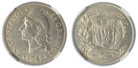 Dominican Republic 1942 Ag 25 Centavos