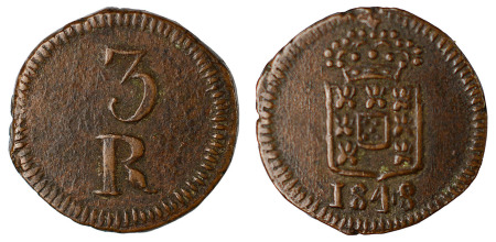 India (Portuguese) Goa 1845 Cu 3 Reis/Daguini