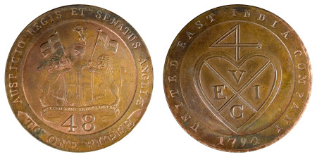 India / British EIC 1794 Cu 1/48 Rupee of Madras, United East India