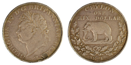 Ceylon 1821 Ag One Rixdollar, Elephant reverse