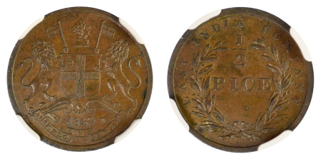 India / British EIC 1853 C Cu 1/2 Pice *62*