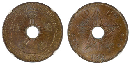 Belgian Congo 1894 Belgian Congo 10 Cents *MS 64 BN*