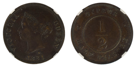 Cyprus 1881H Cu ½ Piastre *AU 50 BN*