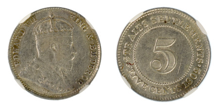 Straits Settlements 1903 Ag 5 Cents *AU 55*