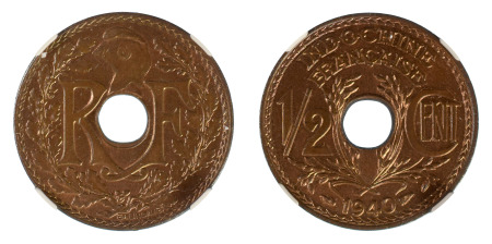 China (French Indo) 1940 1/2 centime Bronze , KM 20 *MS 64 RB*