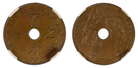 China (French Indo) 1908a Cu 1 centime KM 12.1 *MS 63 BN*