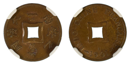 China (French Indo) 1901a Cu 2 Sapeque, KM 6 *MS 63 BN*