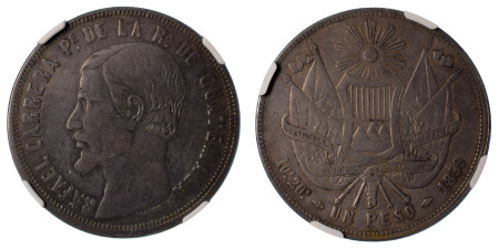 Guatemala 1859 Ag Peso , KM 178 scarce *VF 35*