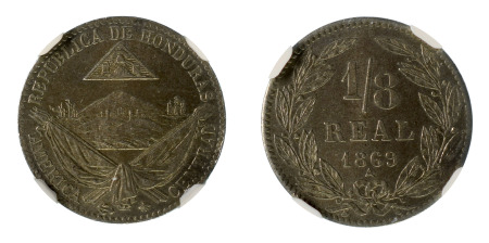Honduras 1869a Cu Ni ⅛ Real, KM 30 *MS 63*