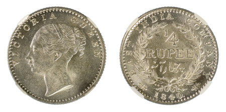 India / British EIC 1840.(C) ¼ Rupee (S&W-2.43 Type A/4) 34 Berries *MS 64*