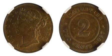 Mauritius 1897 Cu 2 Cents *MS 63 BN*