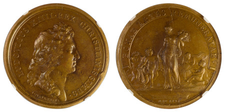 France 1666 Bronze Medal "Good Skills Rewarded" by  J.Mauger - (41mm) *MS 64 BN*