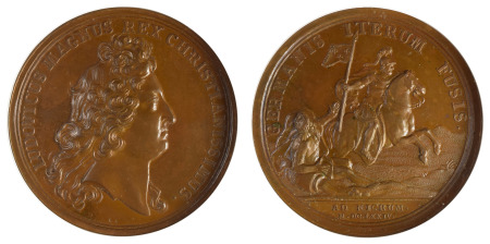 France 1674 Bronze Medal "Victory At Landenburg" by J.Mauger - (41mm) *MS 65 BN*
