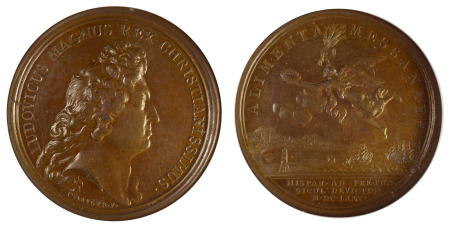 France 1675 Bronze Medal "Defense Of Sicily Strait" by J.Mauger - (41mm) *MS 65 BN*