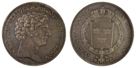 Sweden 1821Lb Ag 1 Rixdaler *AU 58*