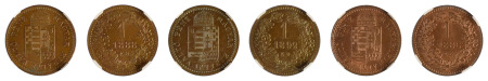 Hungary 1886KB-1892KB Cu; 1 Korona; 3 coin lot *MS 63-64*