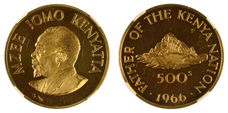 Kenya 1966 Au 500 Shillings "Kenyatta Anniversary" PROOF
