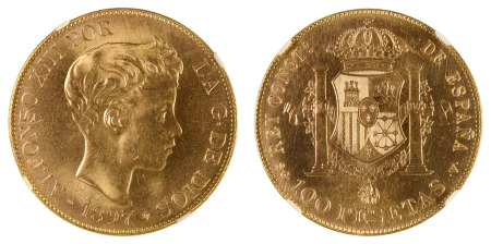 Spain 1897(62) SGV Gold 100 Pesetas Restrike (KM: 708)