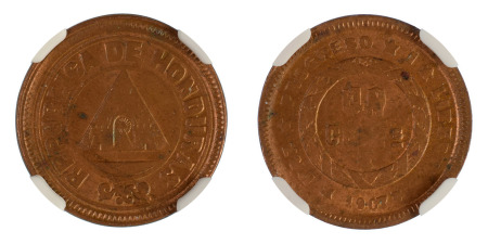 Honduras 1907  1 centavo  KM 59,  NGC MS 62 RB