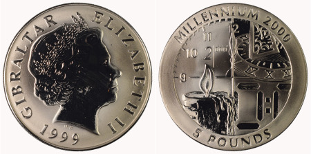 Gibraltar 1999 Titanium £5 Coin for year 2000 Millennium